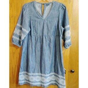 J. Jill Dress MEDIUM Blue Denim Cotton Lace Detail Casual
